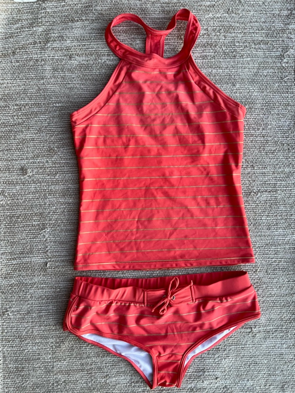 RAD Swim Coral Striped Racerback Tankini Top Boy Short Swim Sporty Set L/M